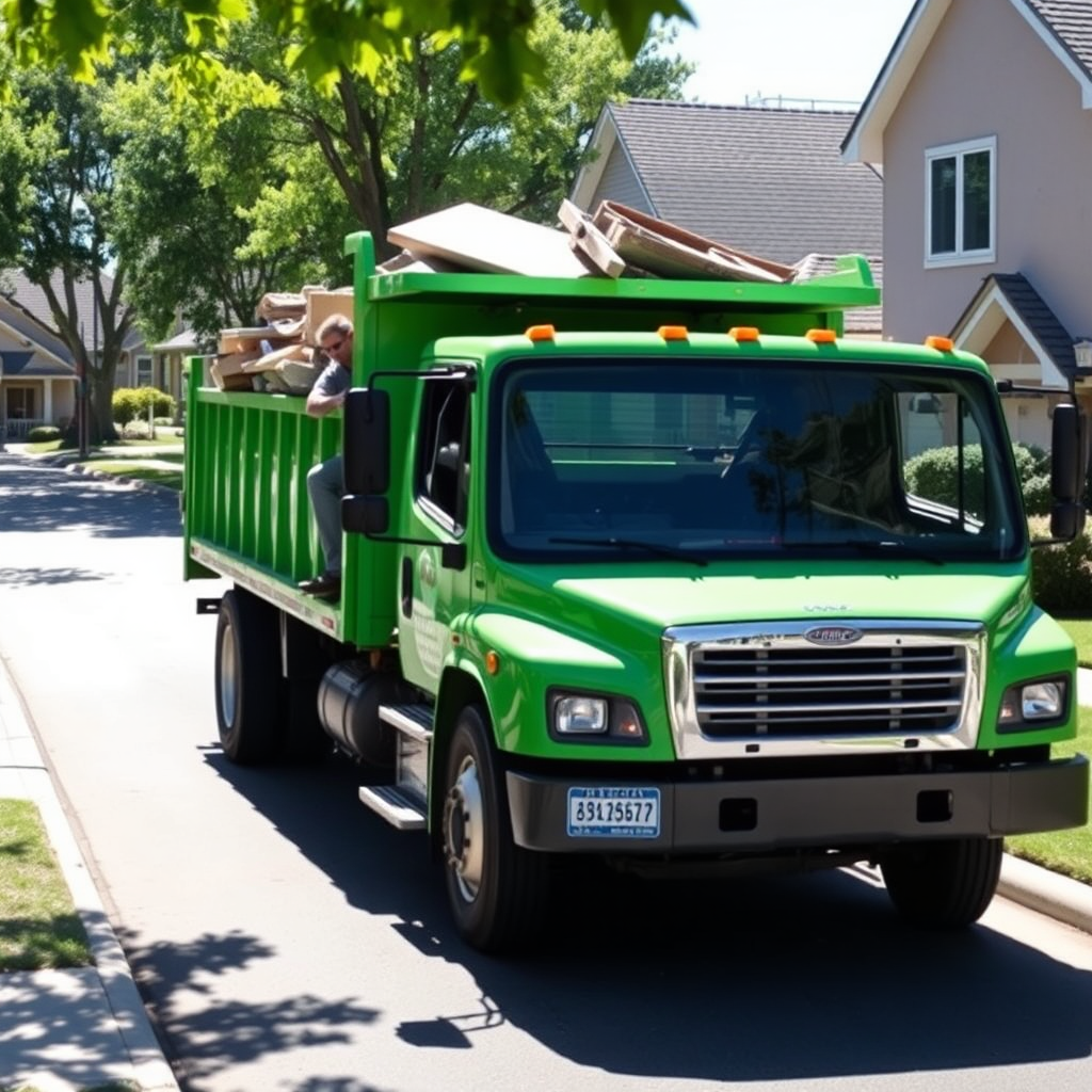 Junk removal truck loading debris