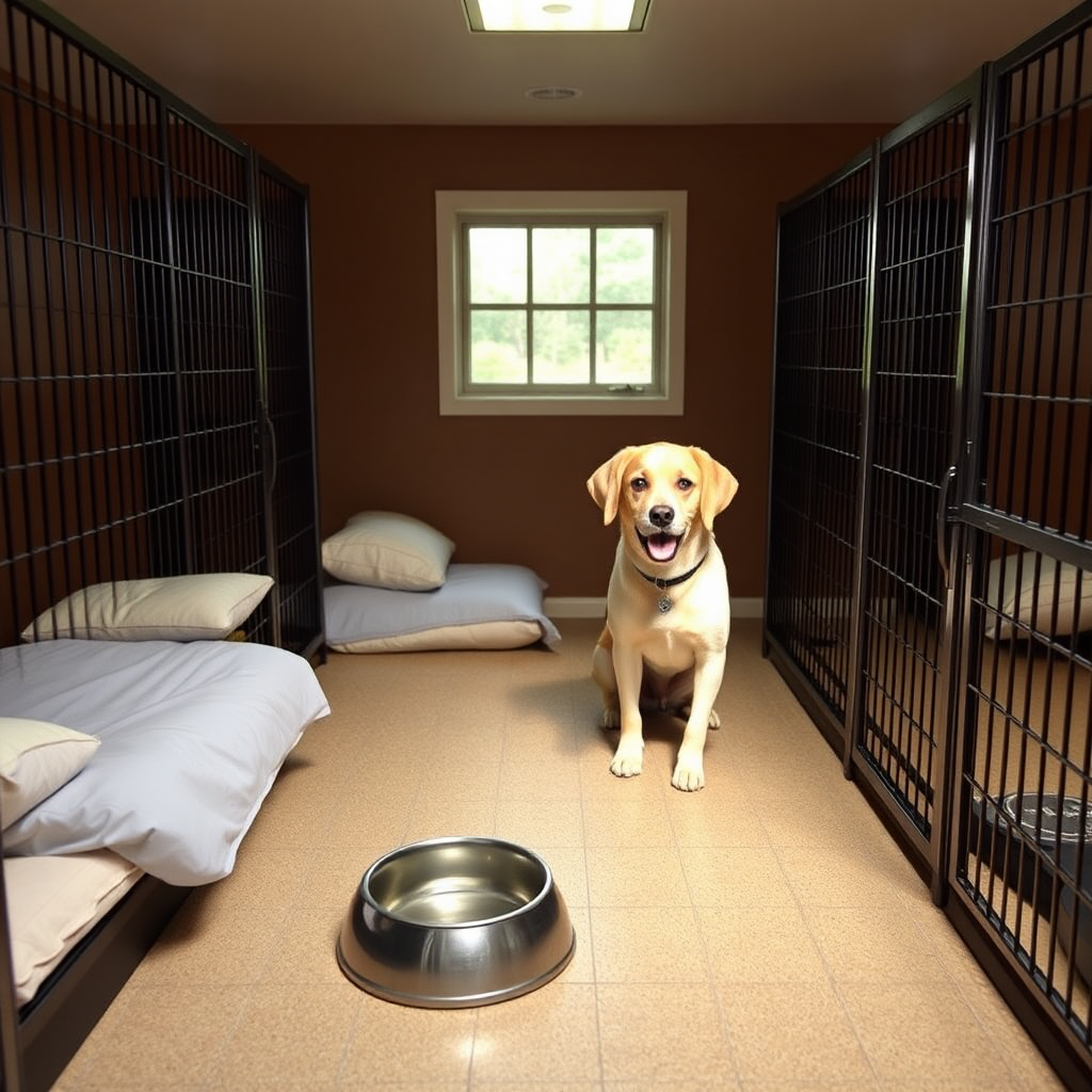 A comfortable dog boarding kennel at Kiesel Bark Pet Resort