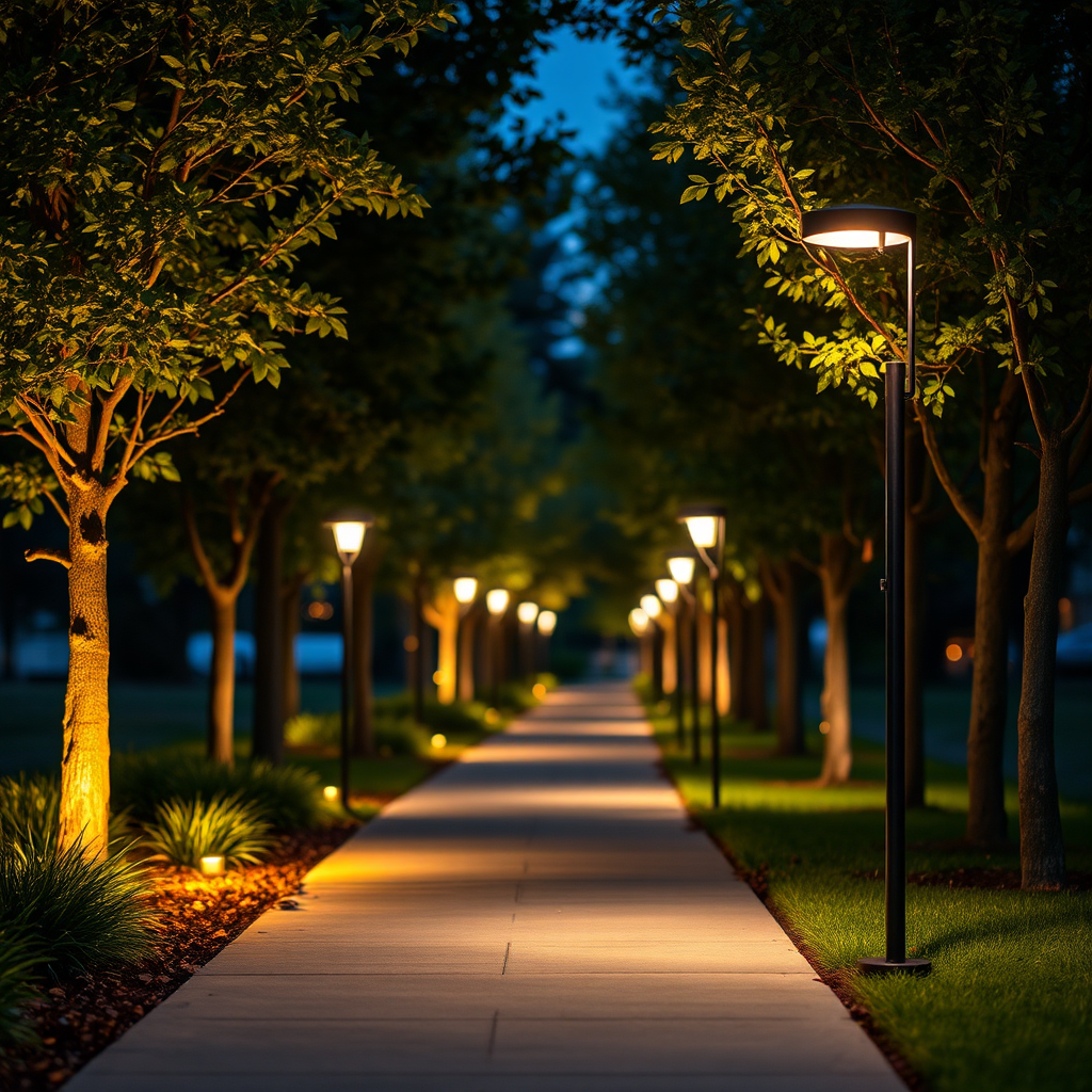 Outdoor pathway lights at night