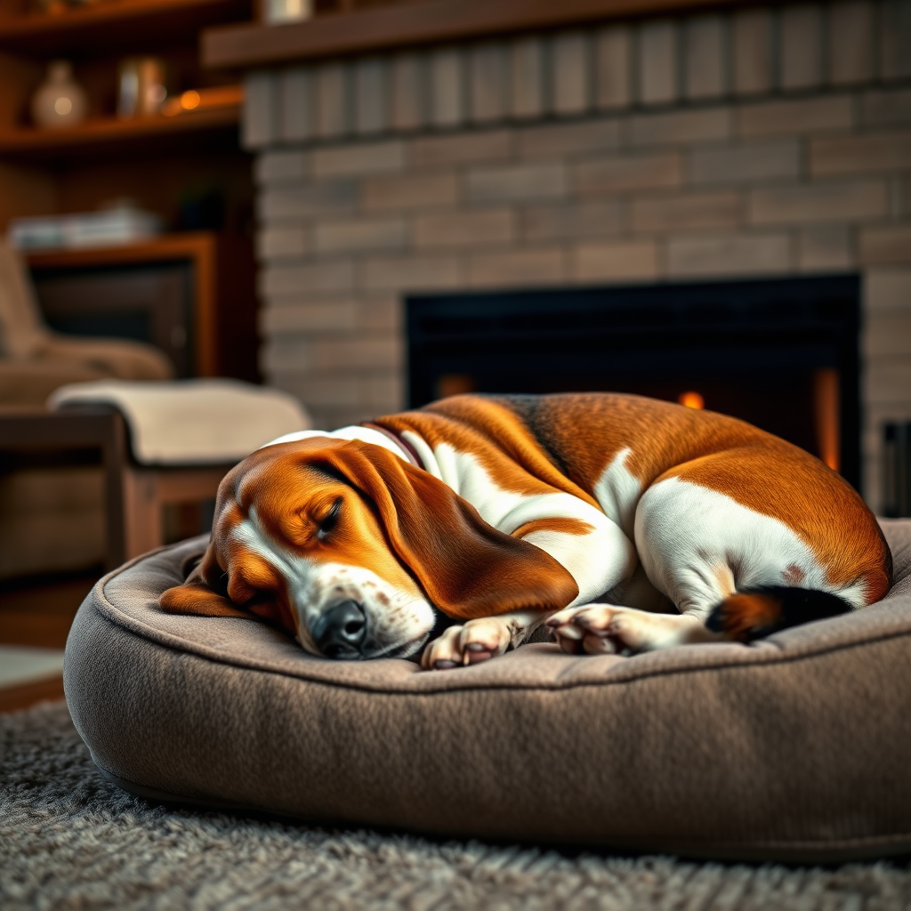 Dog sleeping soundly on a dog bed