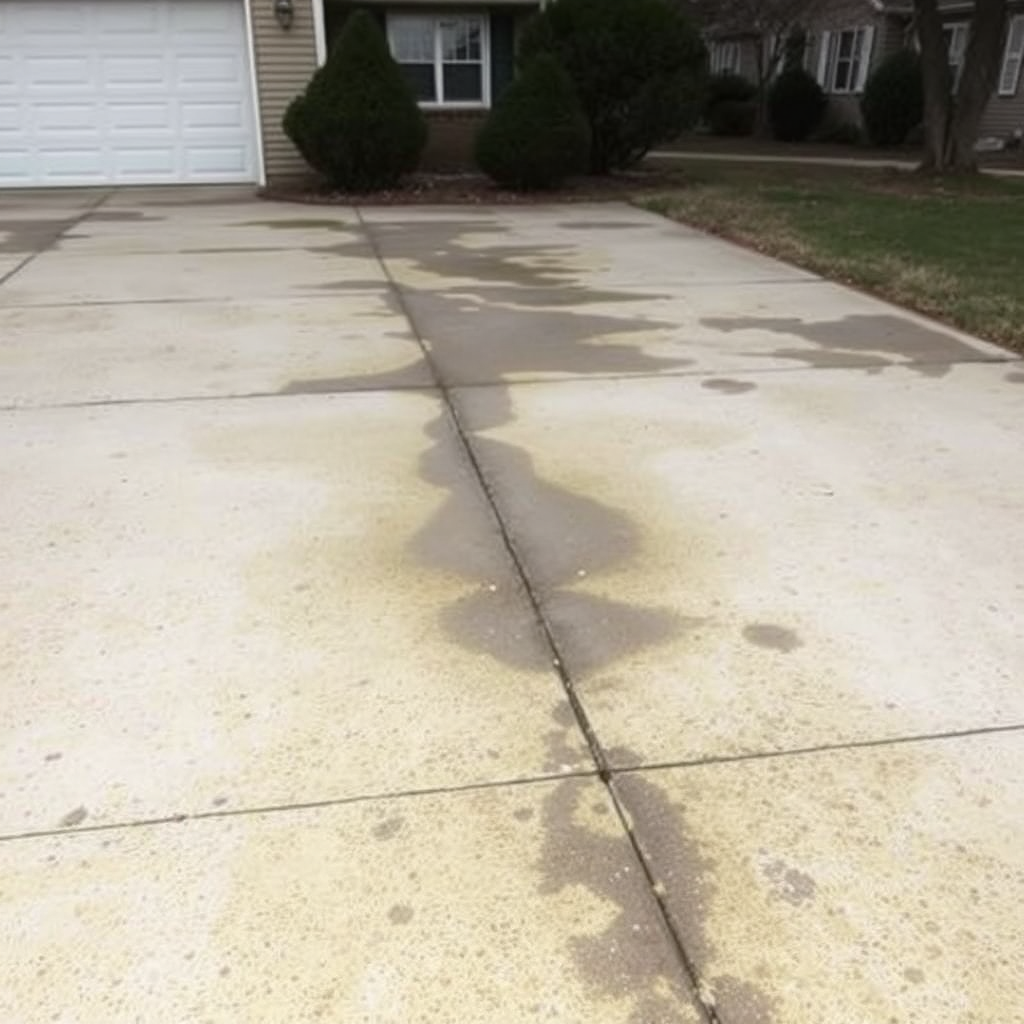 Dirty driveway before cleaning