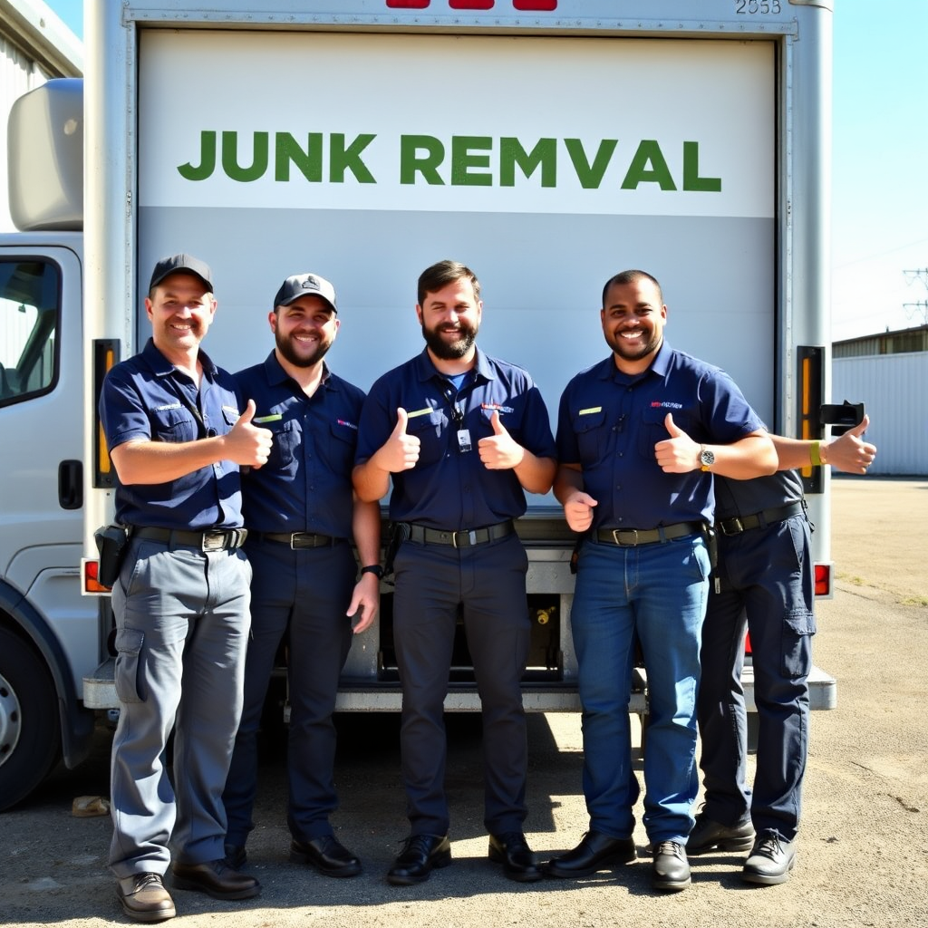 Professional junk removal crew smiling
