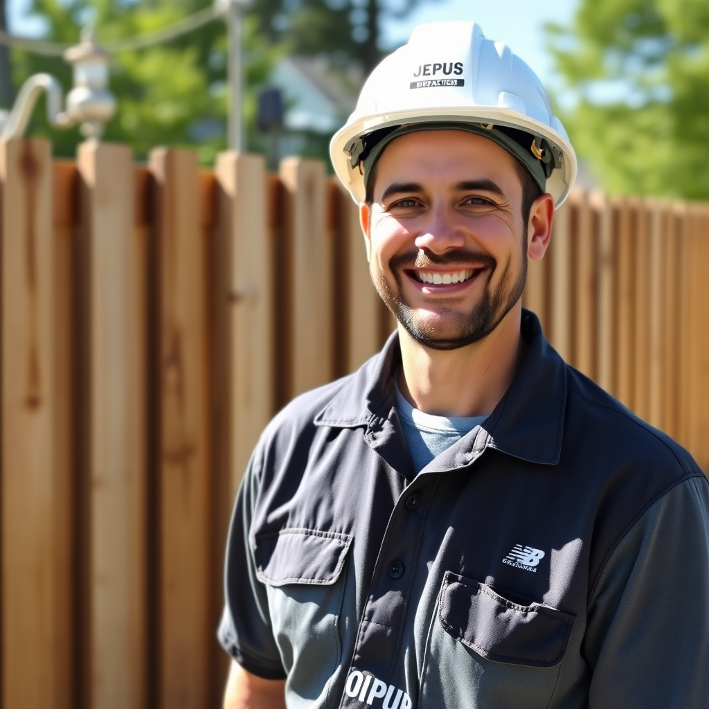 Professional fencing contractor smiling