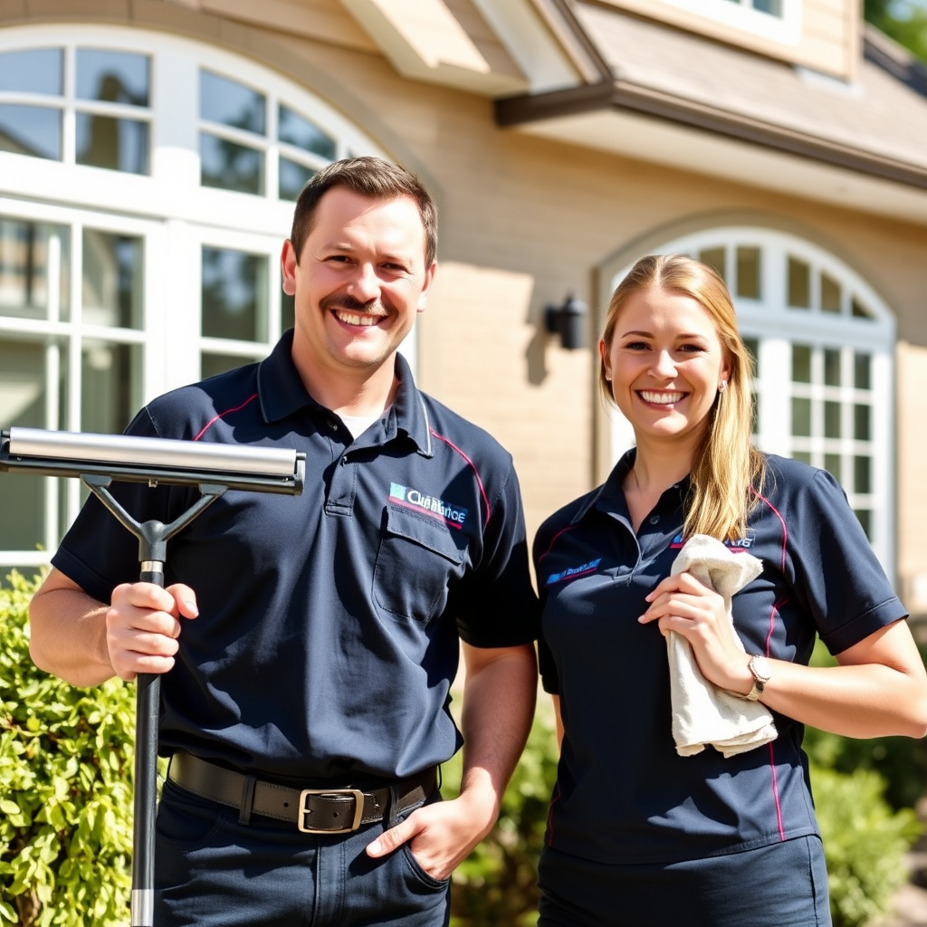 Two professional window cleaners from Jeff Likes Clean smiling.