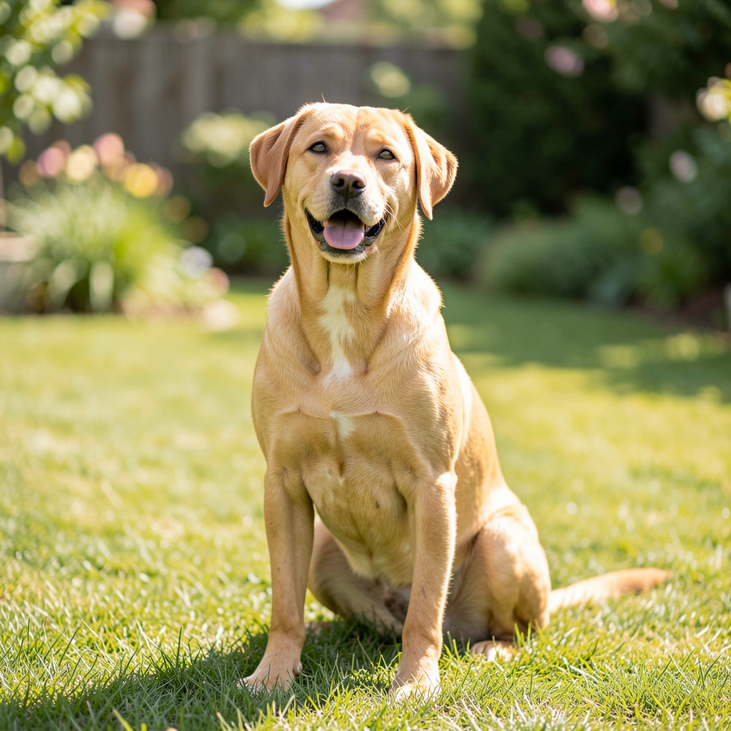 Happy dog in a clean yard