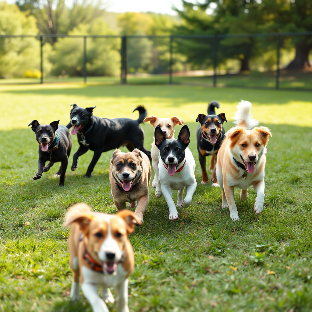 Dogs socializing and playing together