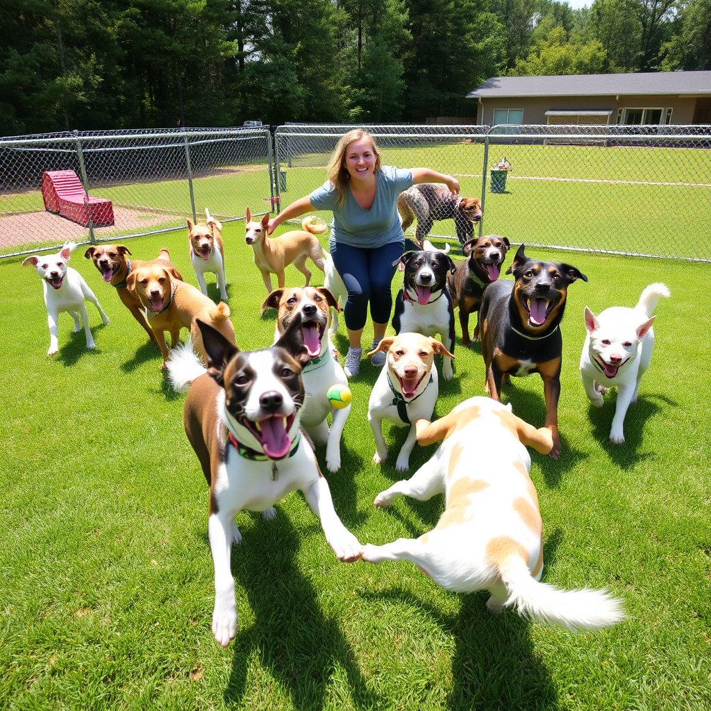 Dogs enjoying playtime in dog daycare center at Kiesel Bark Pet Resort