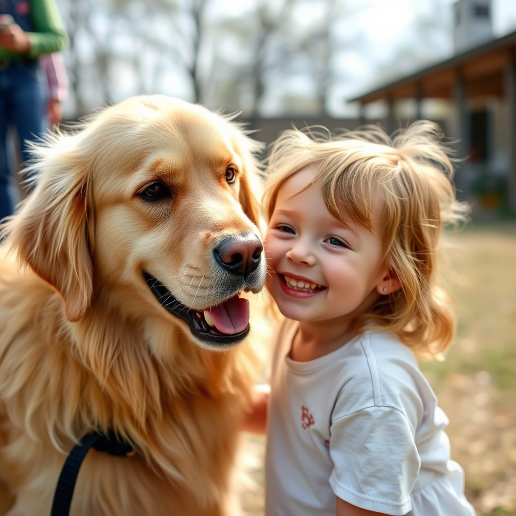 Golden Retriever bonding with a child