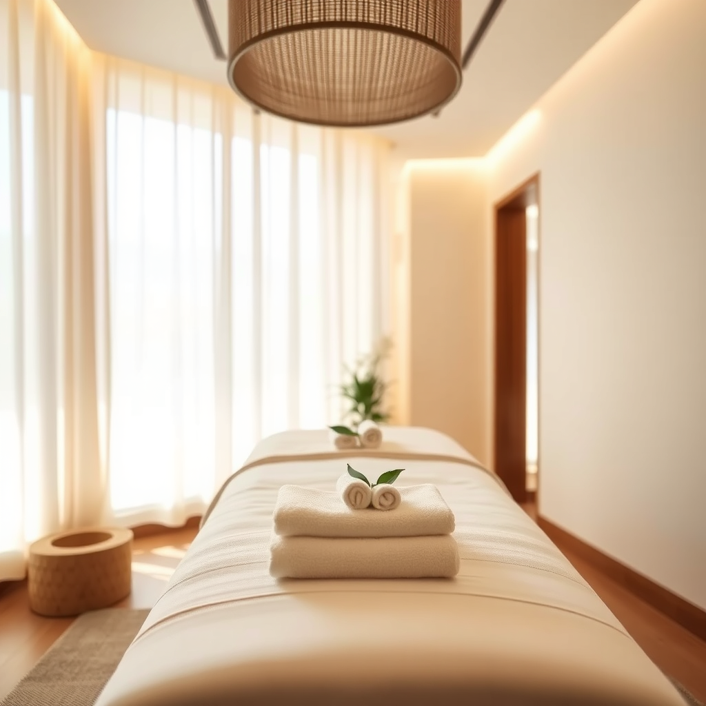 Serene spa treatment room with natural light