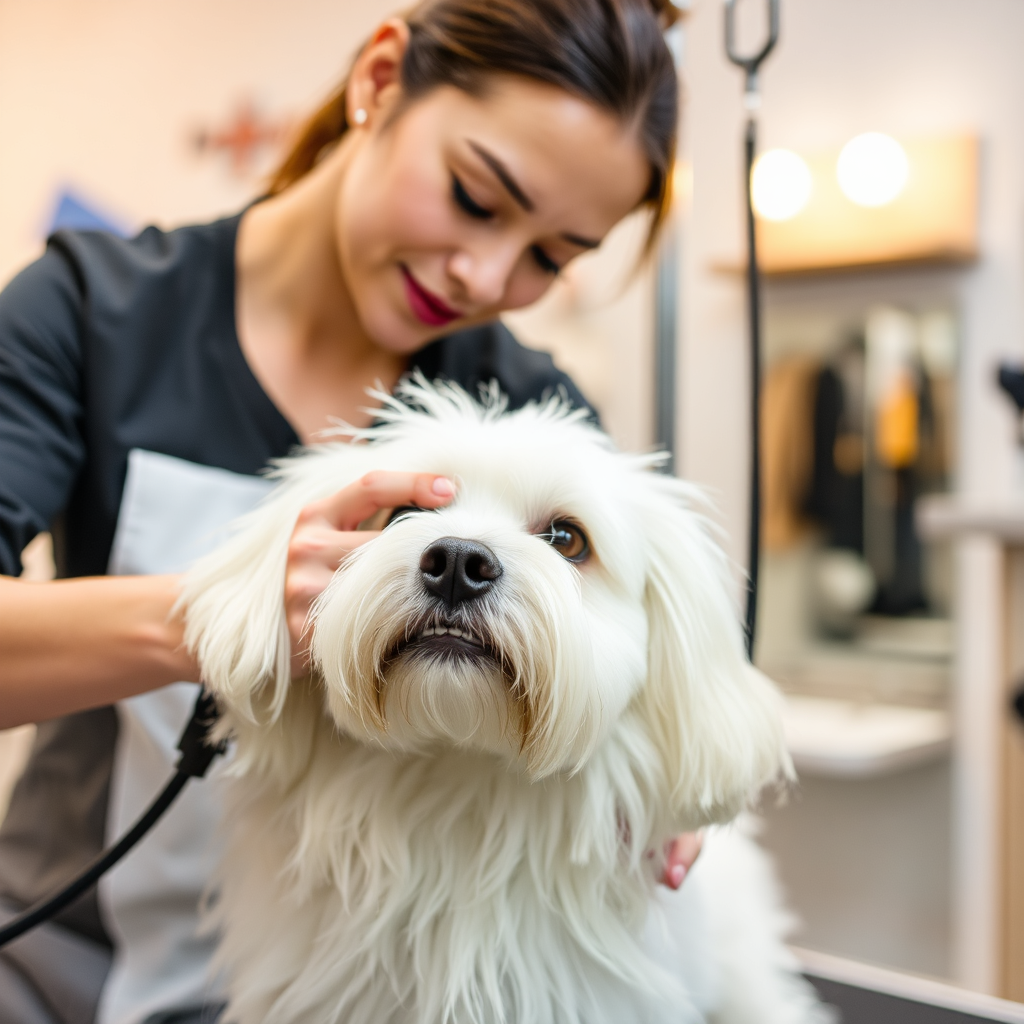 Dog receiving spa and grooming treatment