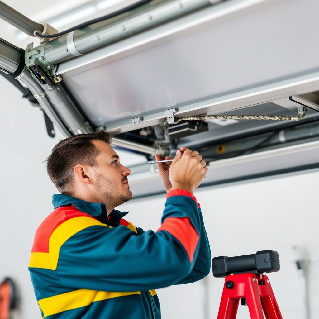 Technician working on a garage door