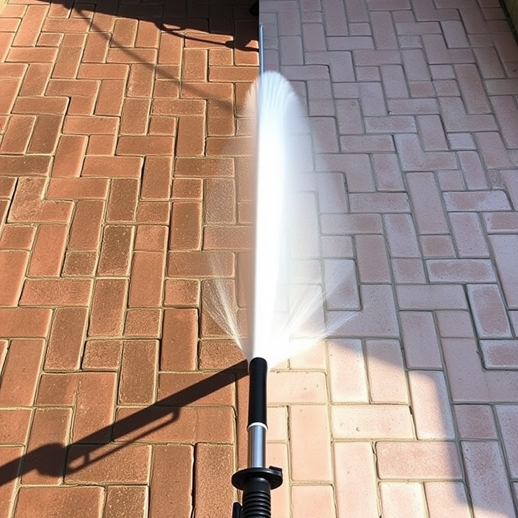 Pressure washing a dirty patio