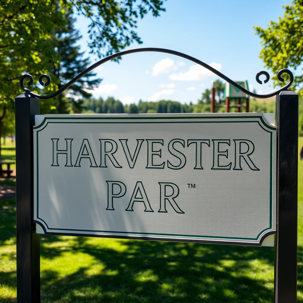 Harvester Park sign