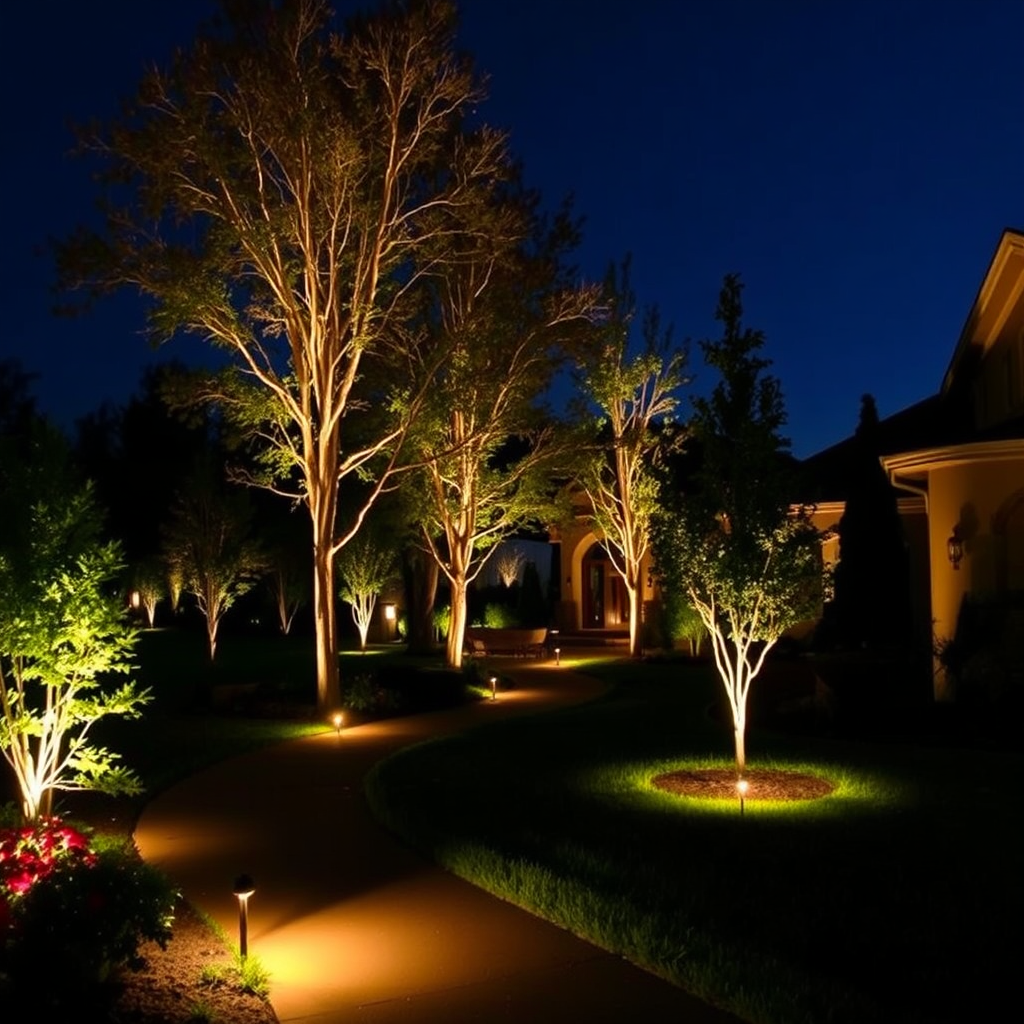 Illuminated residential landscape