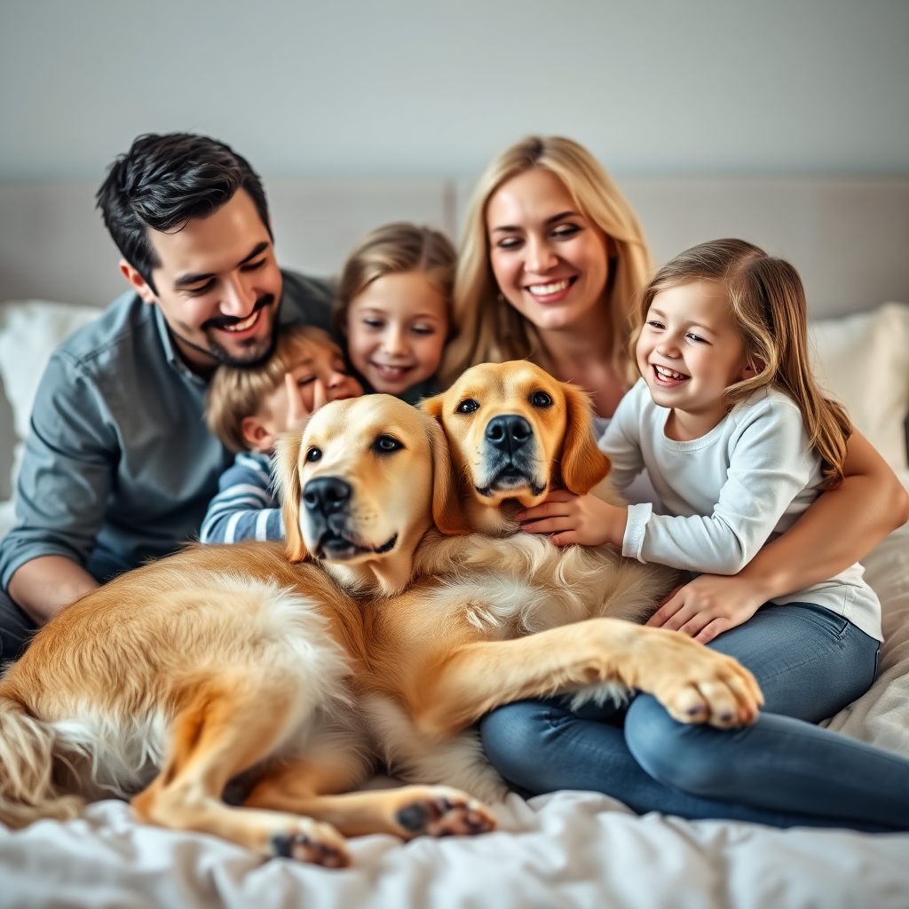 Family and dog enjoying time together