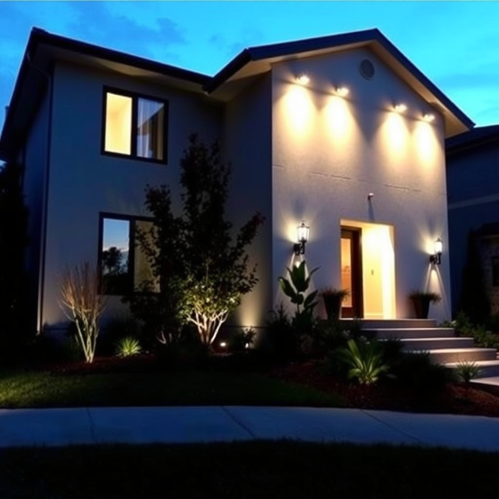 Well-lit modern home exterior