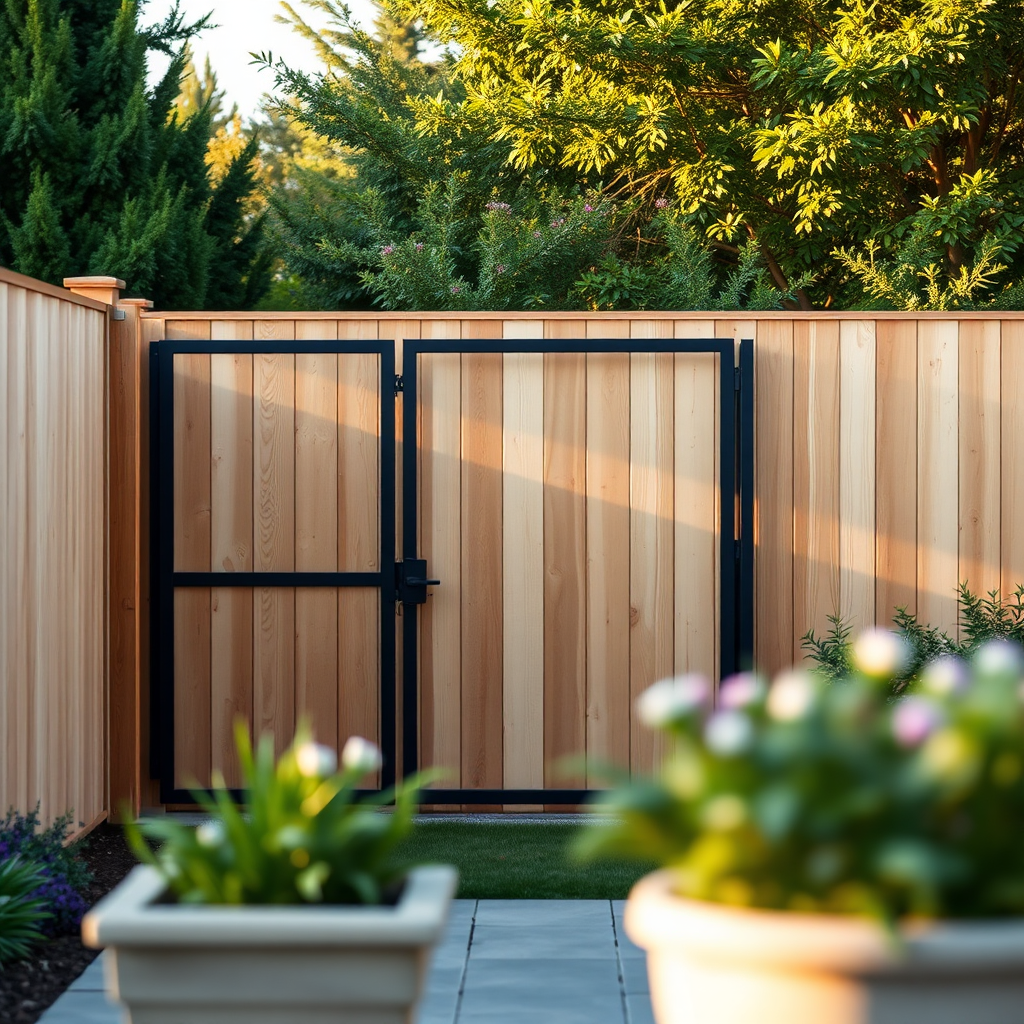 Horizontal cedar fence with gate