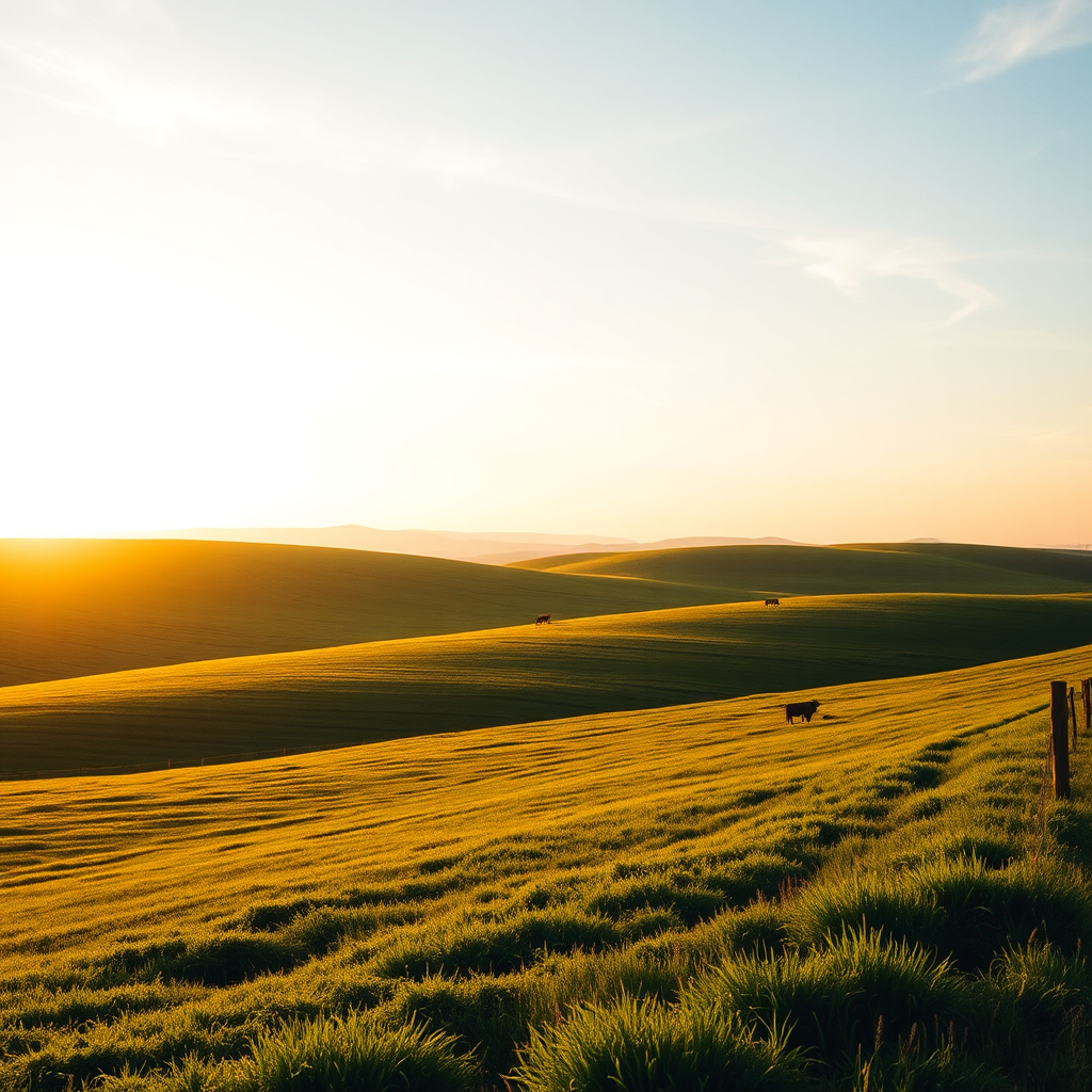Beautiful rolling hills of Green Valley Farms at sunset