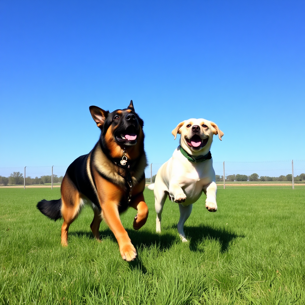 Large breed dogs enjoying outdoor play
