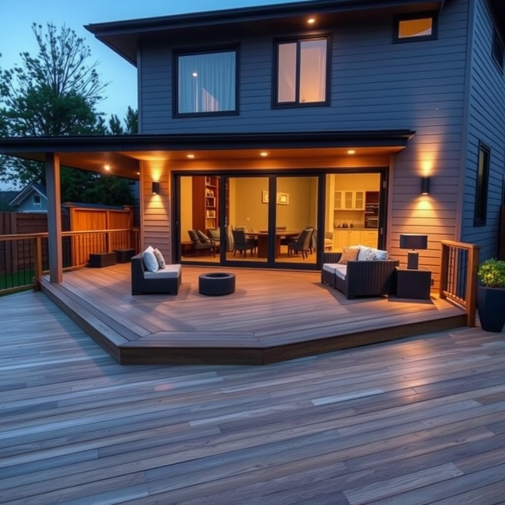 Custom-built outdoor wooden deck