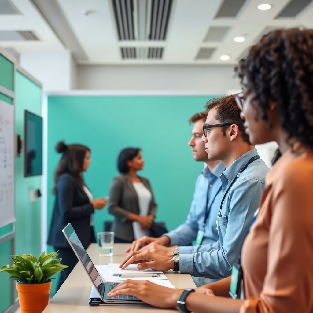 Employees undergoing health screening at a corporate event.
