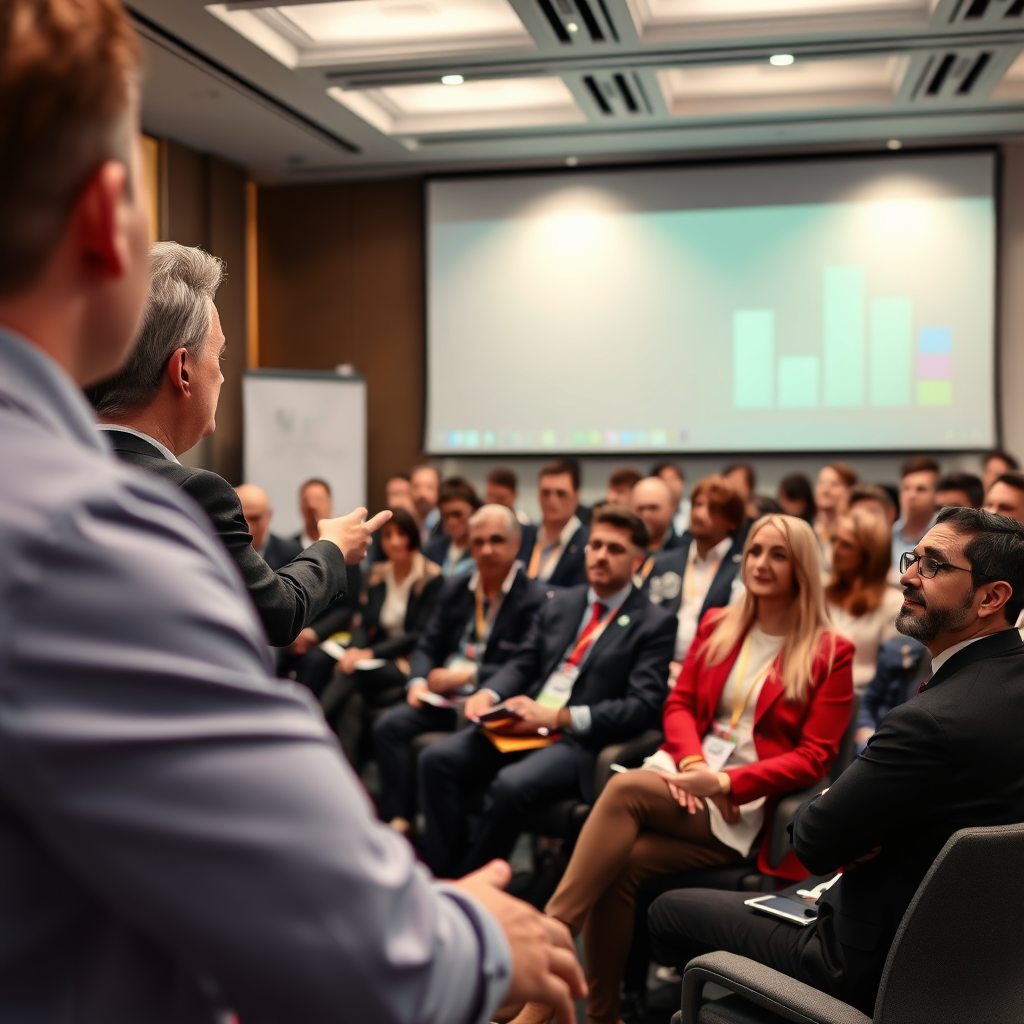 Speaker giving a health talk to a corporate audience.