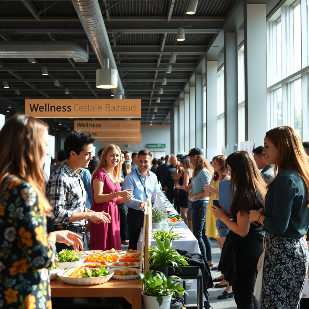 Employees enjoying a corporate wellness bazaar.