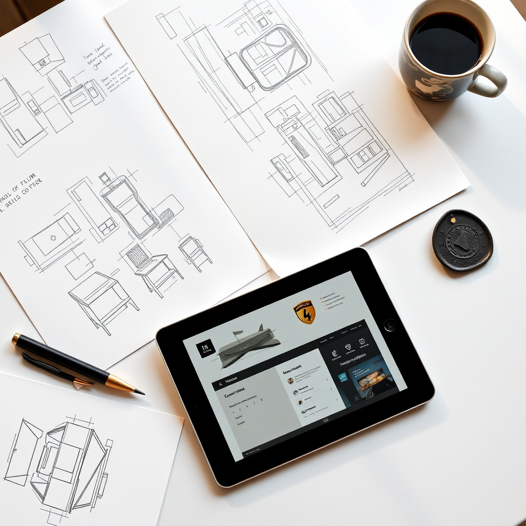 Designer at work with UI sketch