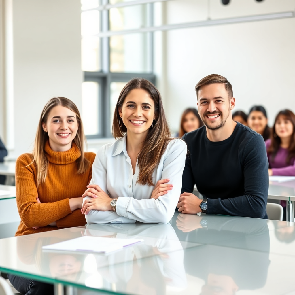Group of learners practicing German in a modern classroom