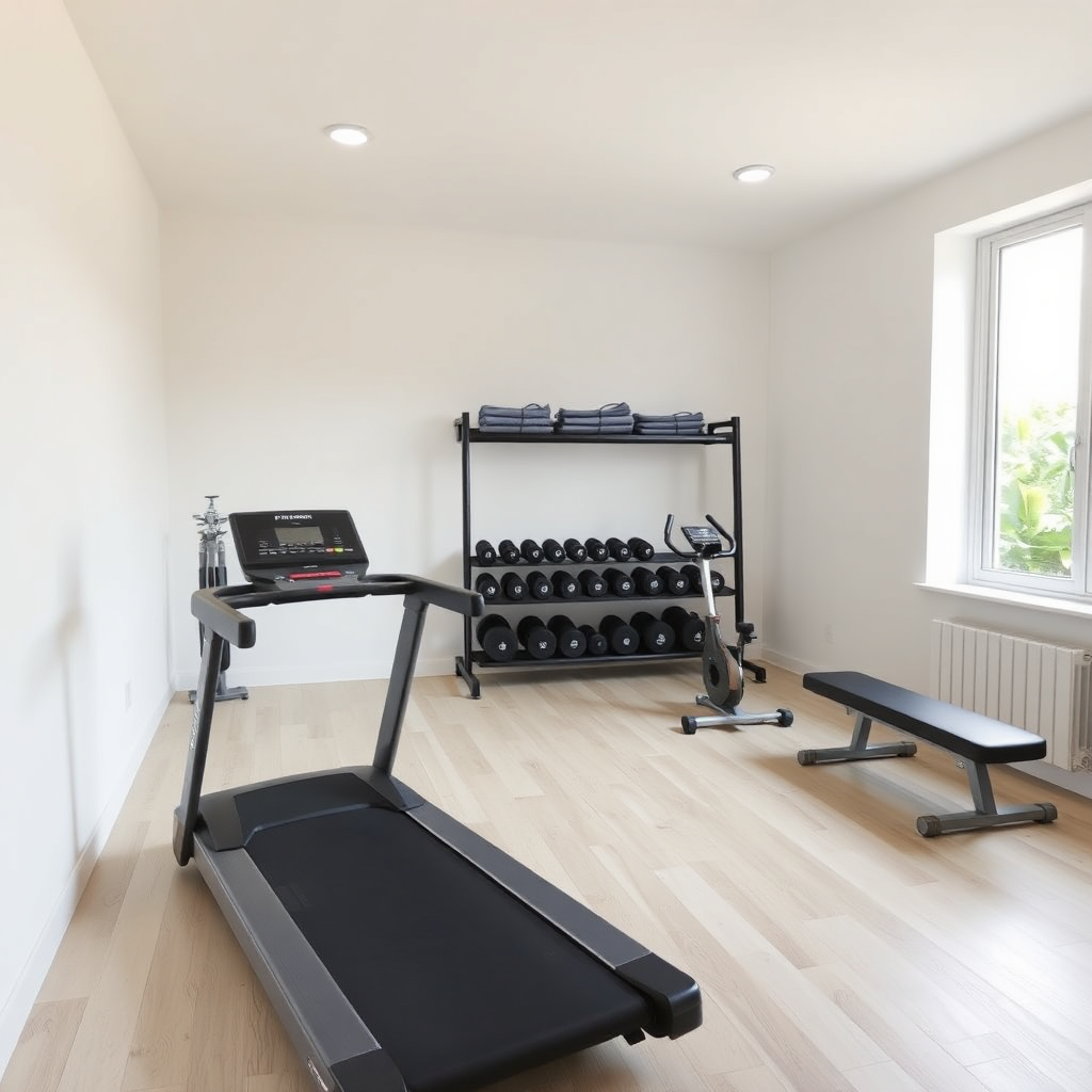 The clean, modern fitness center at Hearts Landing