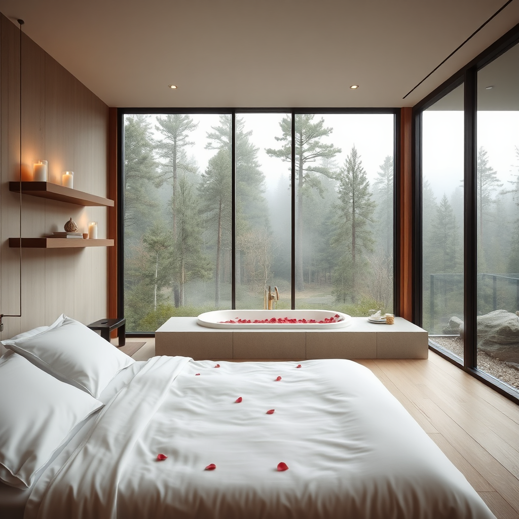 Serenity Suite with soaking tub and minimalist design