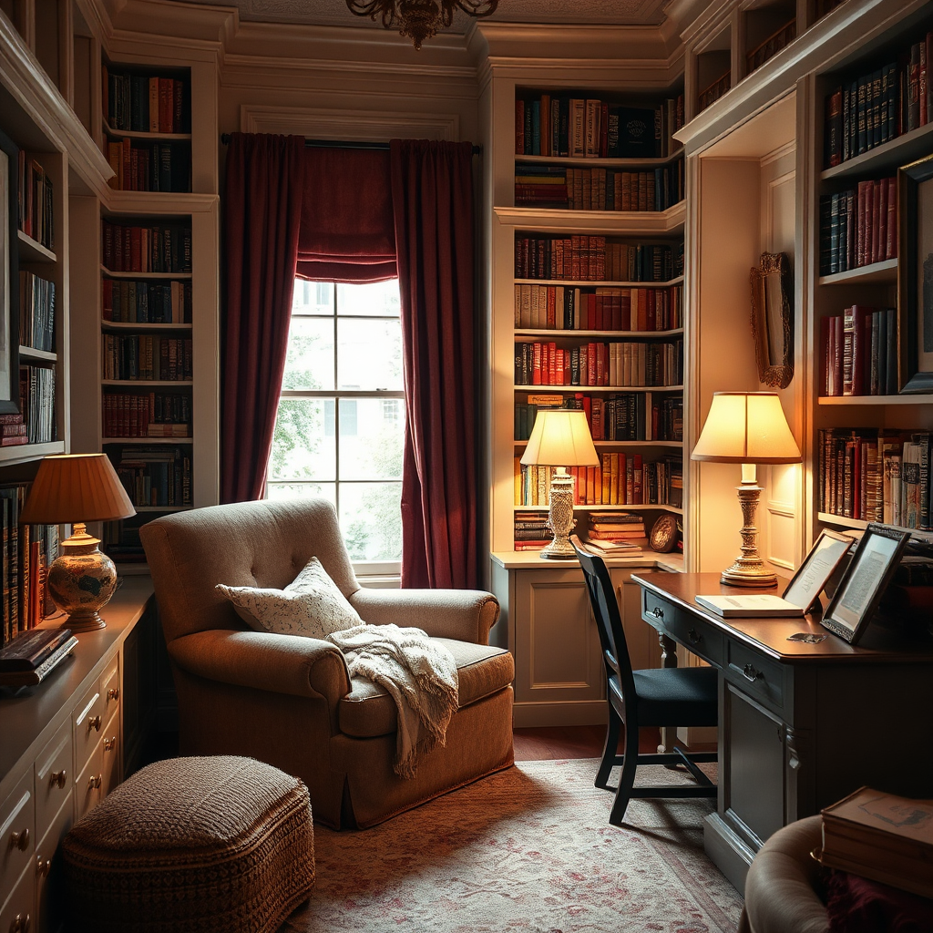 Cozy Nook Suite with bookshelves and comfortable seating