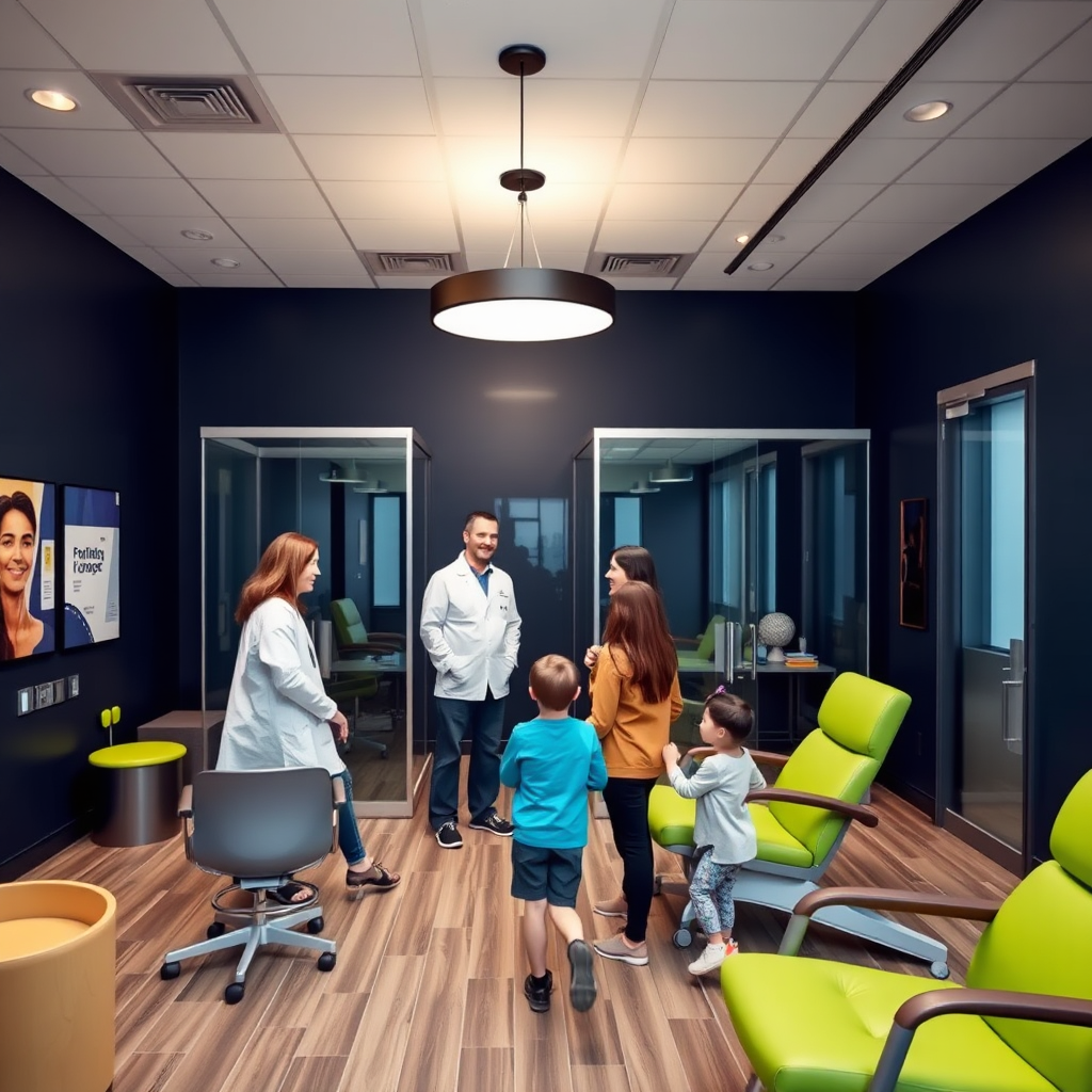 Modern chiropractic clinic interior with family-friendly atmosphere