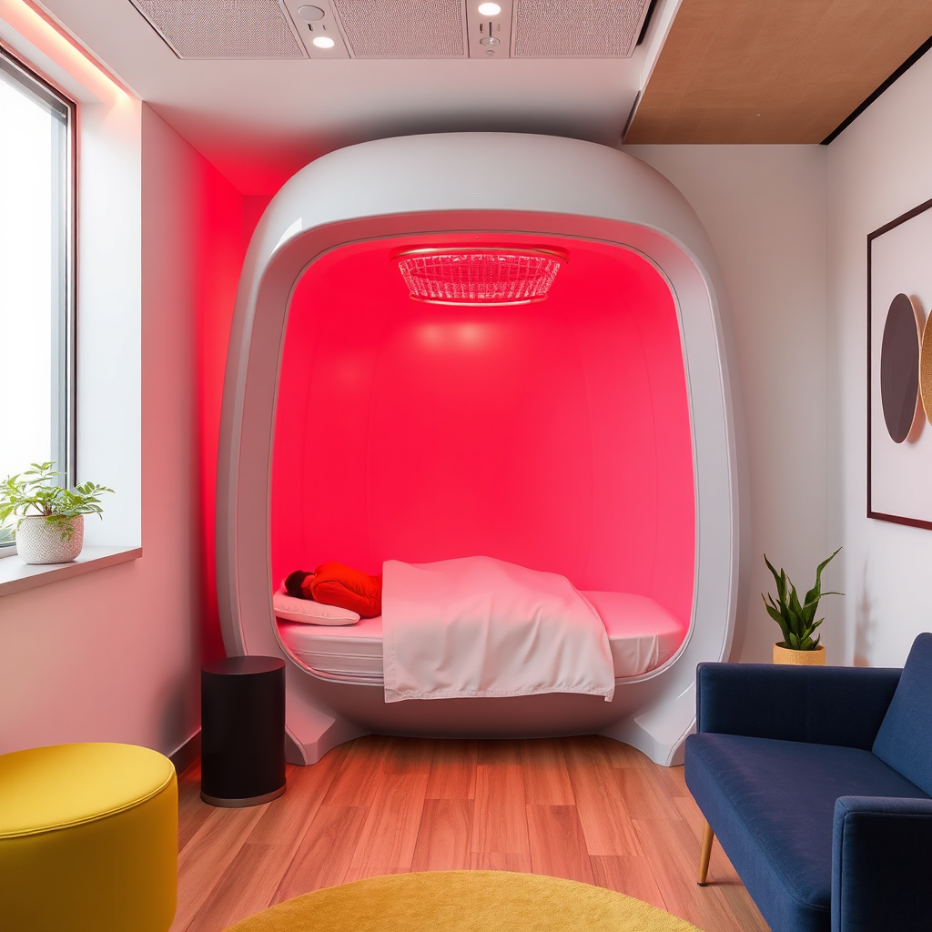 Cocoon Wellness Pod interior with red light therapy and infrared warmth