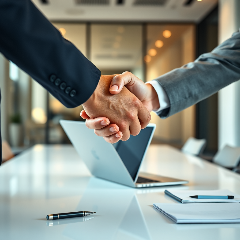 Professional handshake in an office