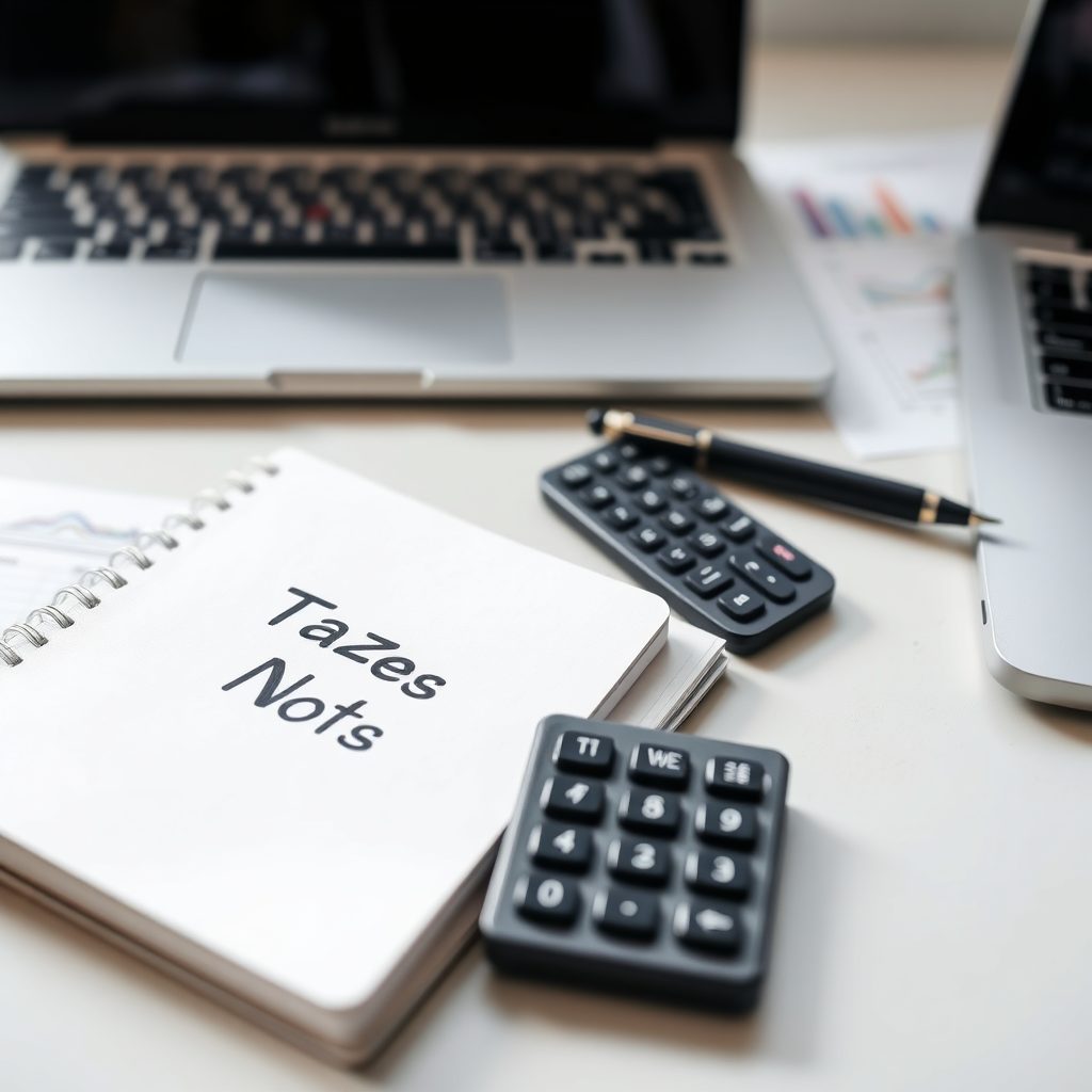 Desk setup with notebook and calculator for tax planning