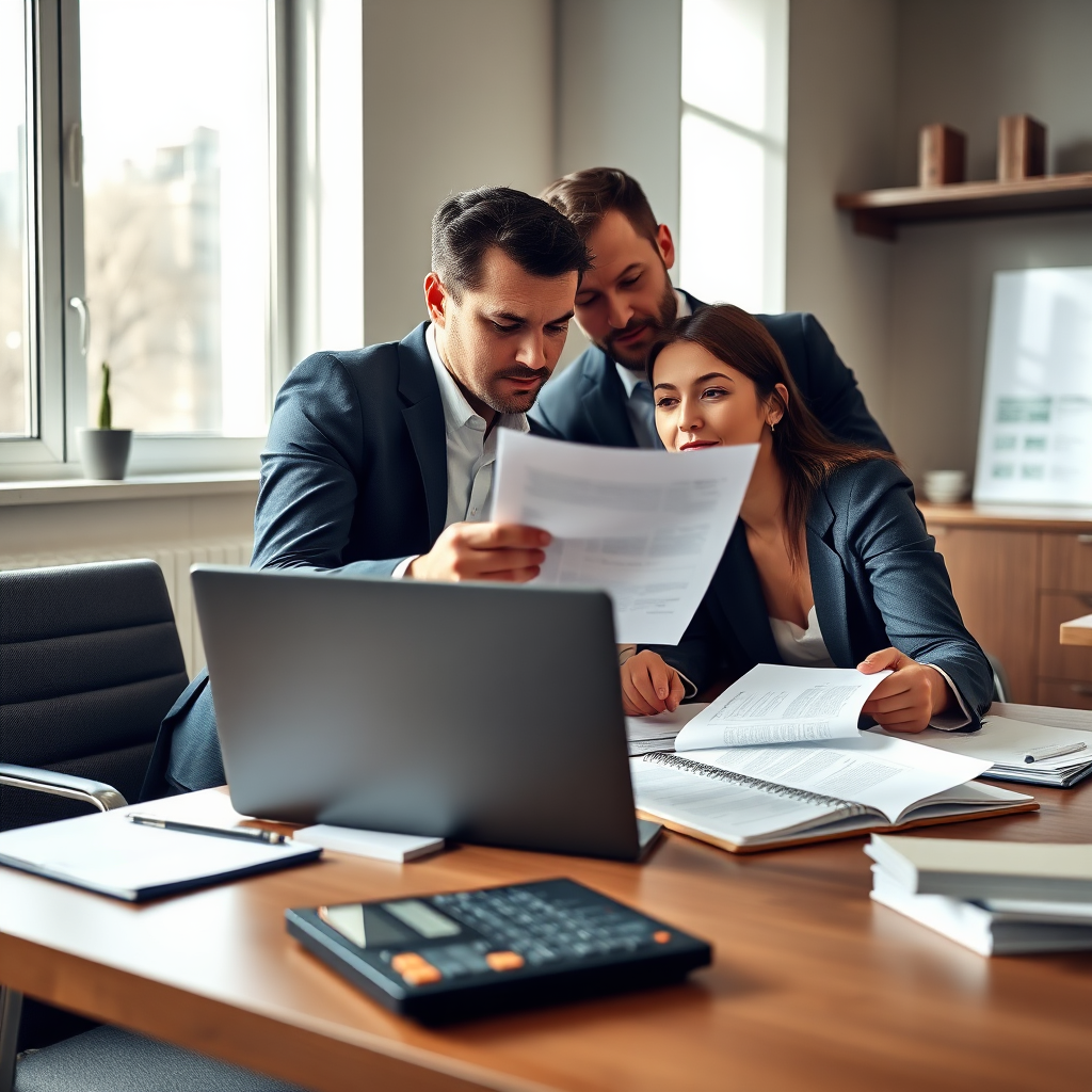 Accounting team reviewing documents