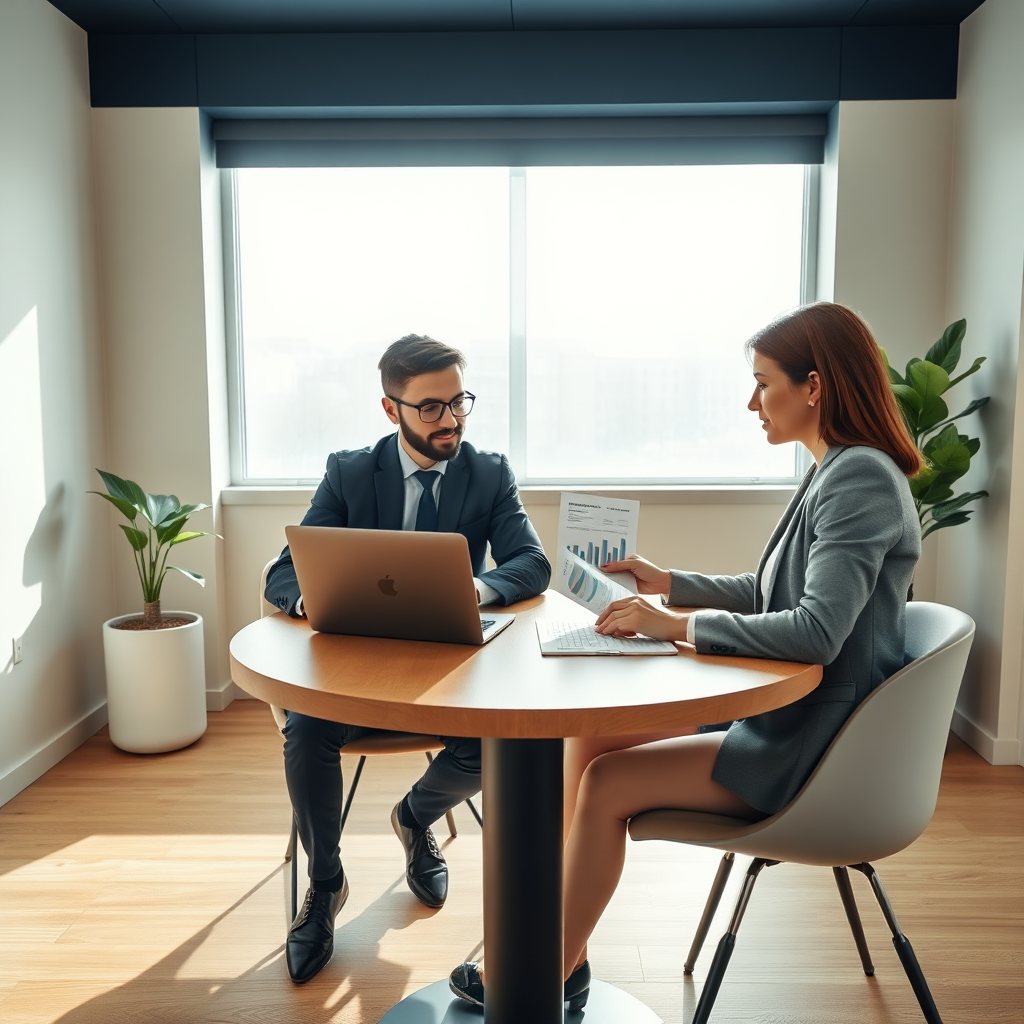 Accountants reviewing financial reports in a modern office
