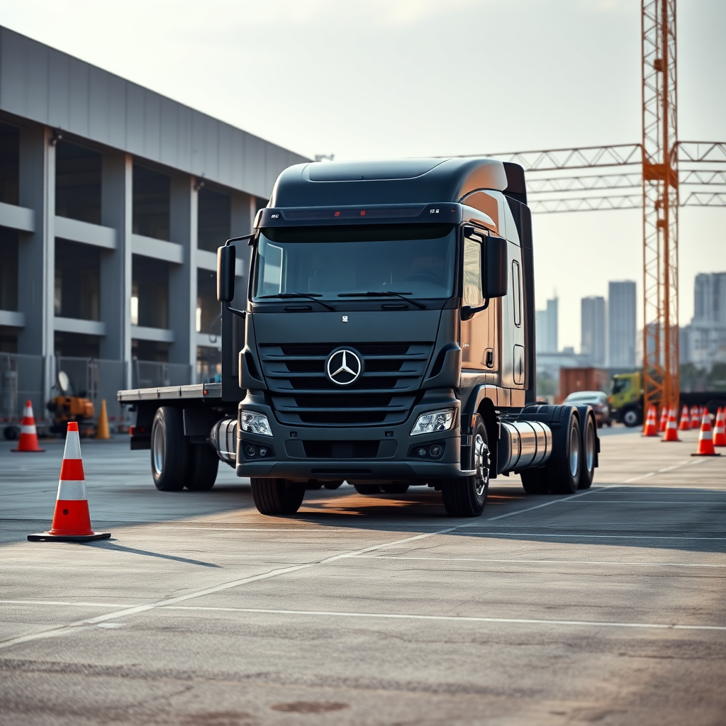 Flatbed truck at a staging area
