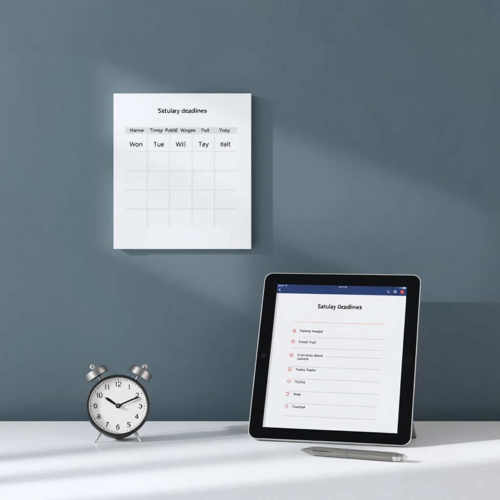Minimal calendar and tablet representing compliance deadlines