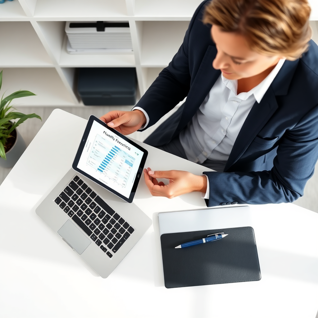 Professional reviewing a monthly financial report