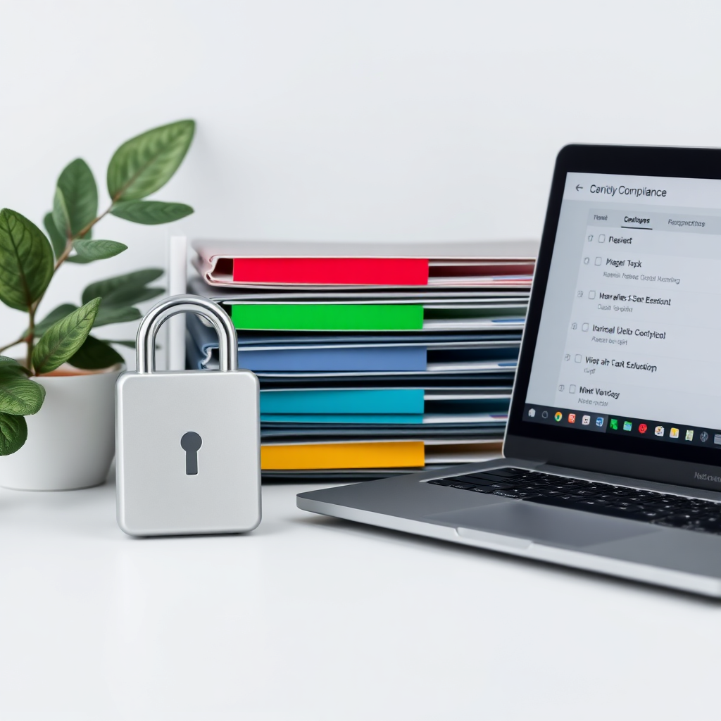 Compliance-focused workspace with secure materials