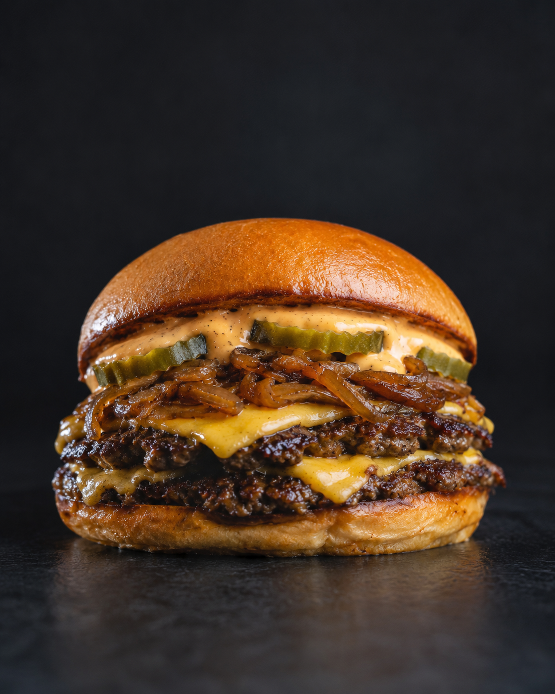 Wagyu smashburger on a grill