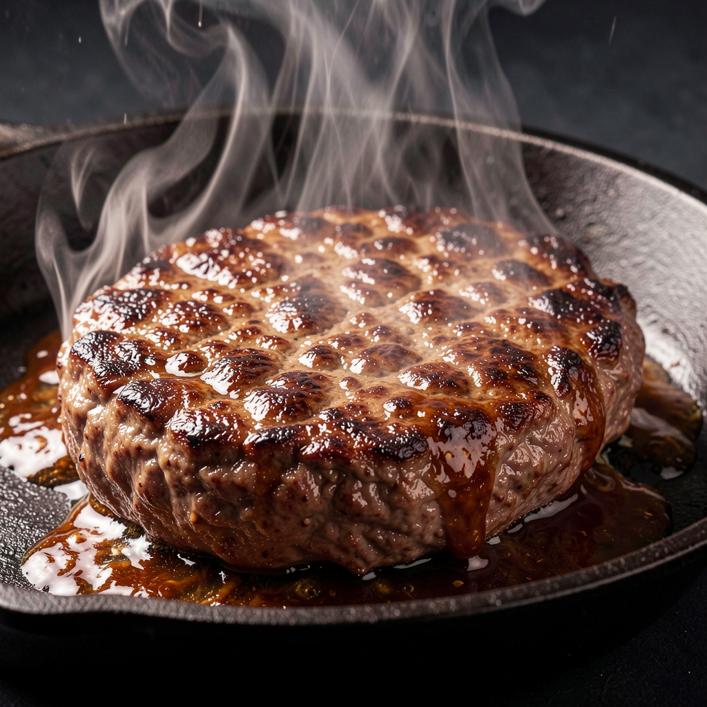 Patty searing in a skillet