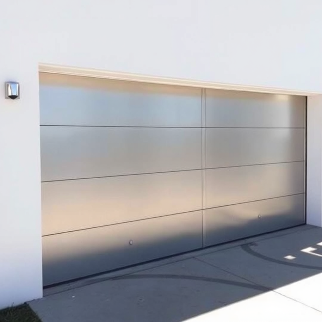 Modern garage door on driveway