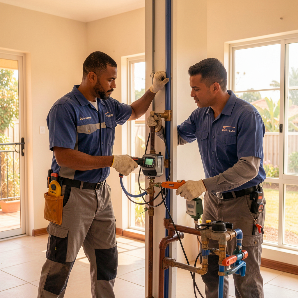 Hero: electrician and plumber at work