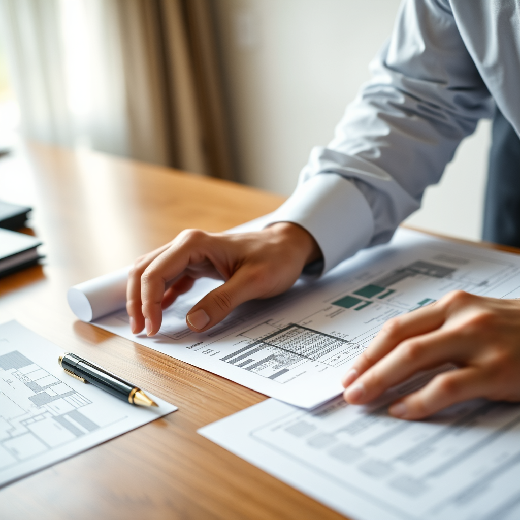 Professional reviewing blueprints