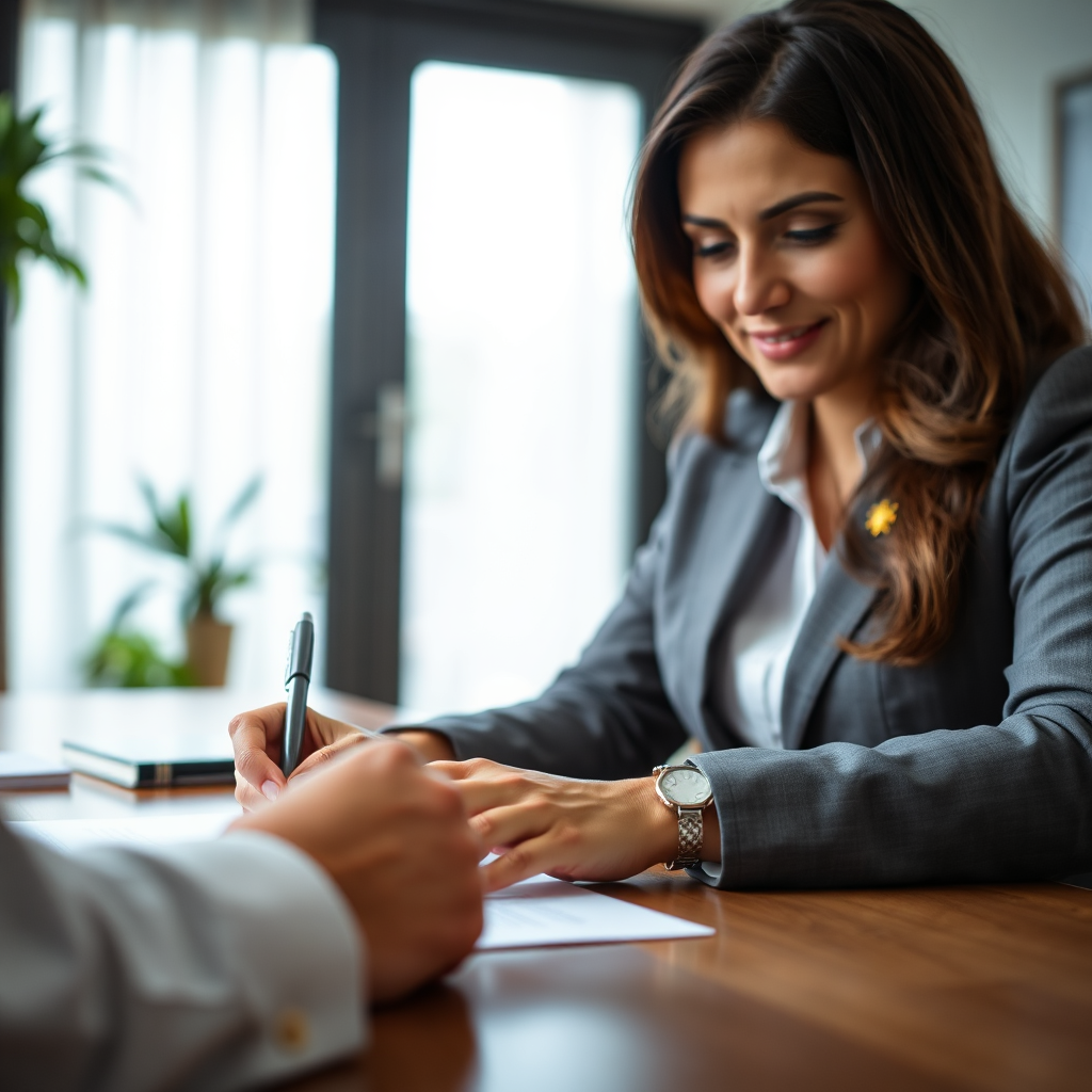 Professional notary interacting with a client
