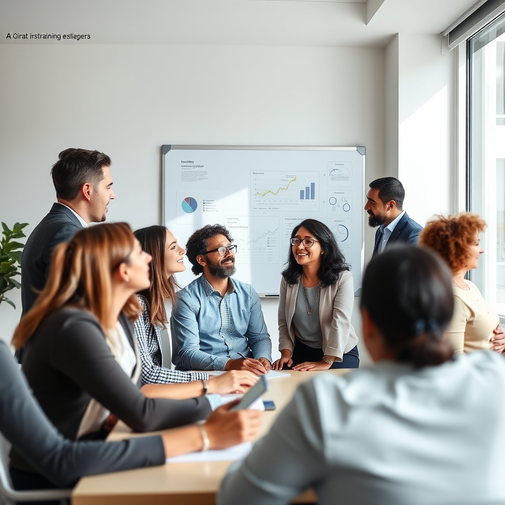 Diverse group of professionals in a modern training workshop