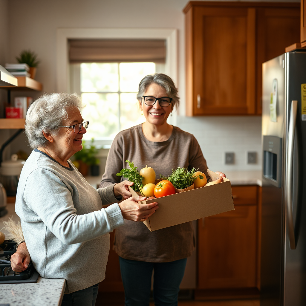 Caregiver and client in a kitchen